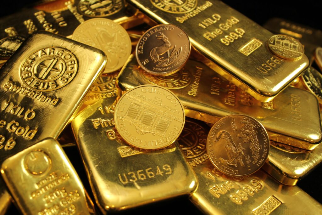 Gold bars and coins